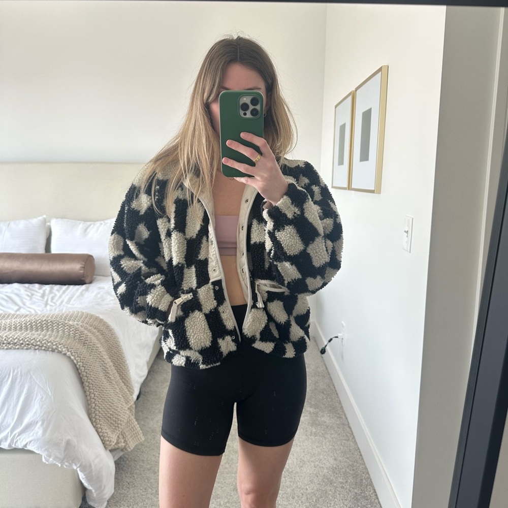 free people movement checkered teddy jacket